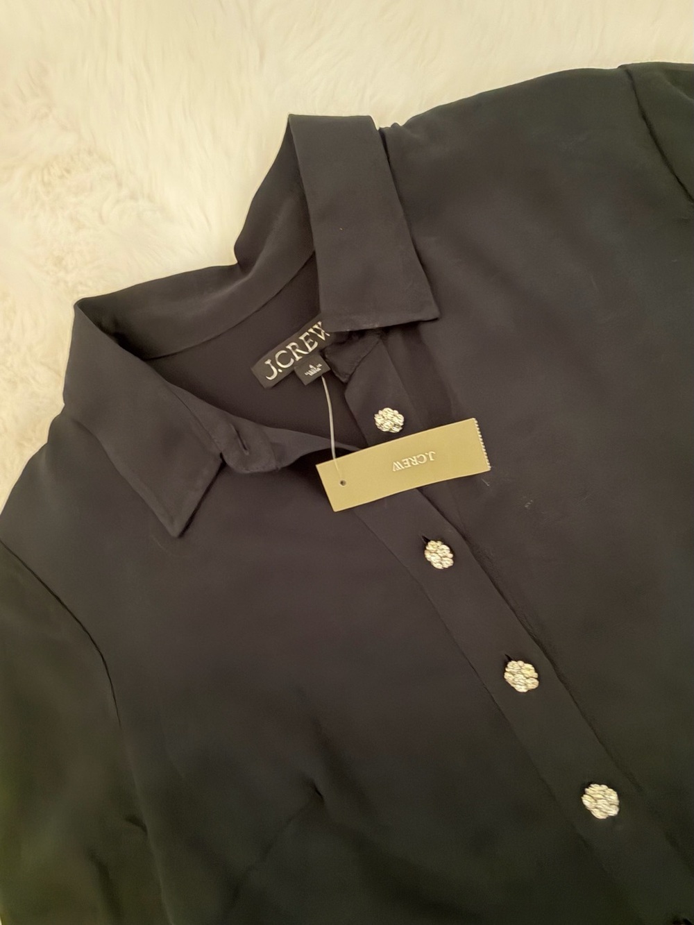 NWT J. Crew Black Taffeta Gemstone Button A Line Shirt Dress - Picture 11 of 16